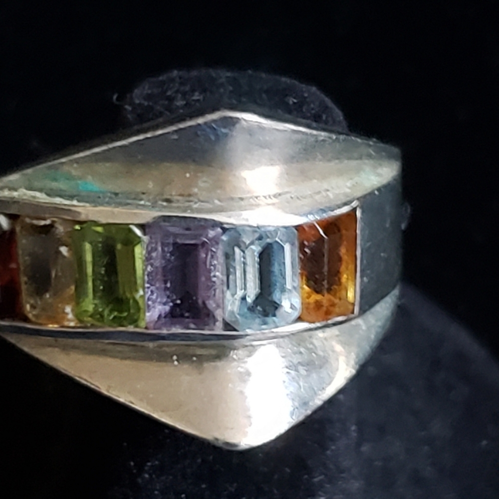 Sterling Silver Multigem Stone Ring - image 2